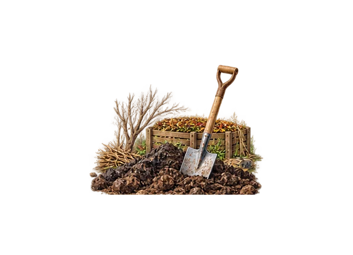 Vanga, compost maturo e terreno in riposo per i lavori di gennaio.